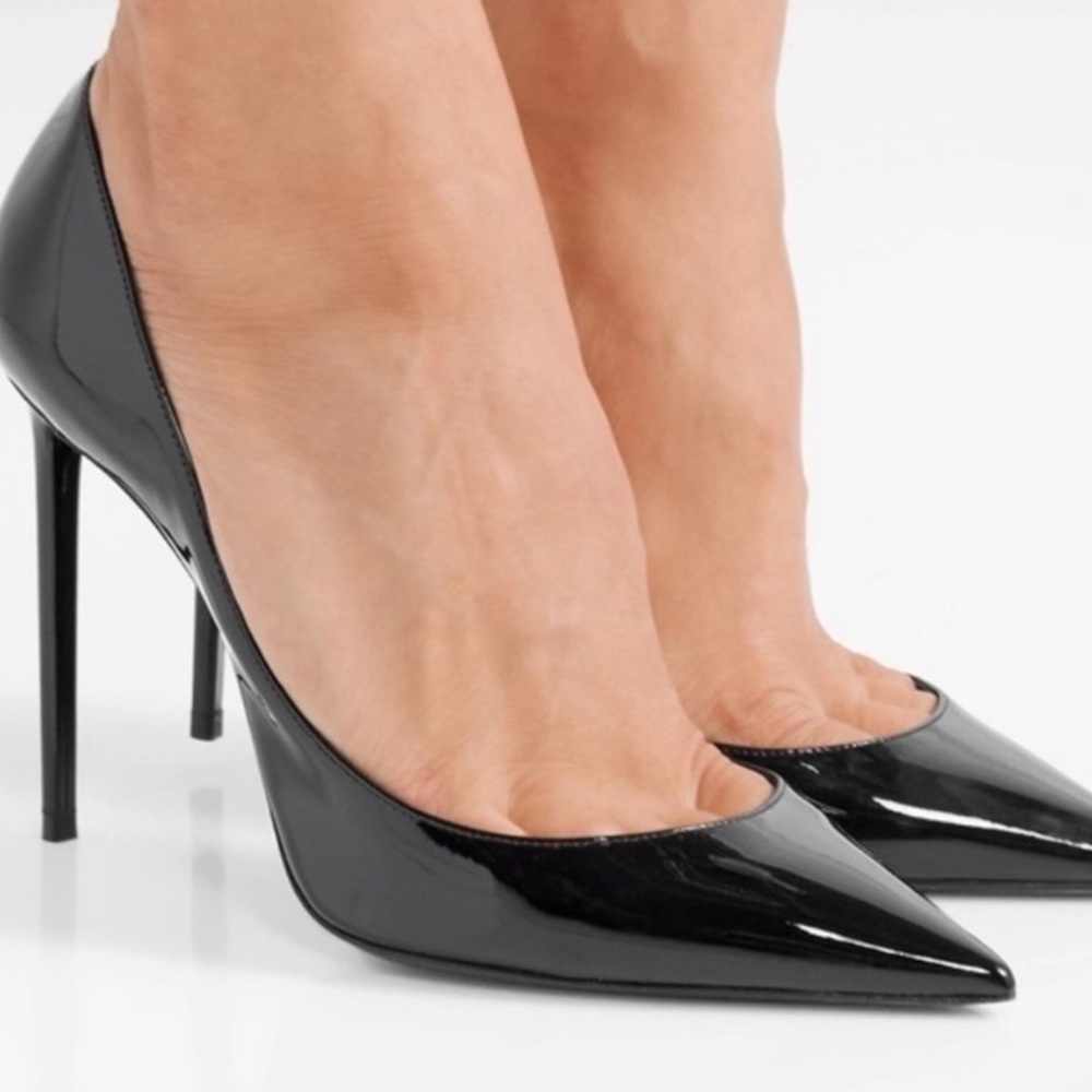 Saint Laurent Black Patent Leather Pointed-Toe Stiletto Pumps - Picture 3 of 11